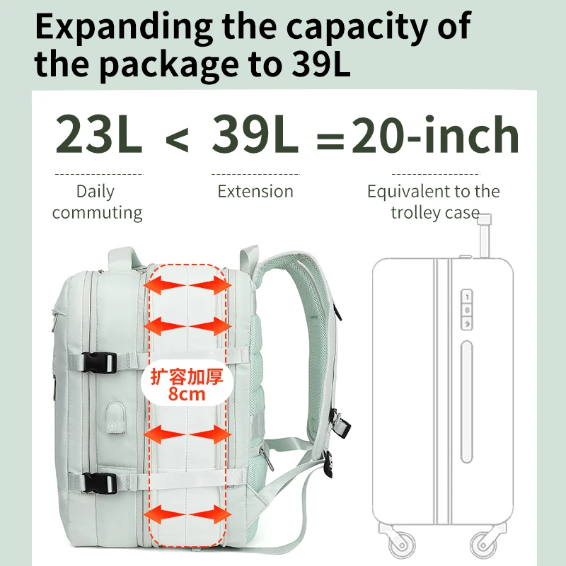 Mochila para laptop de viagem 35L, unissex, à prova d'água, adequada para laptops de 17,3 polegadas, com porta de carregamento USB