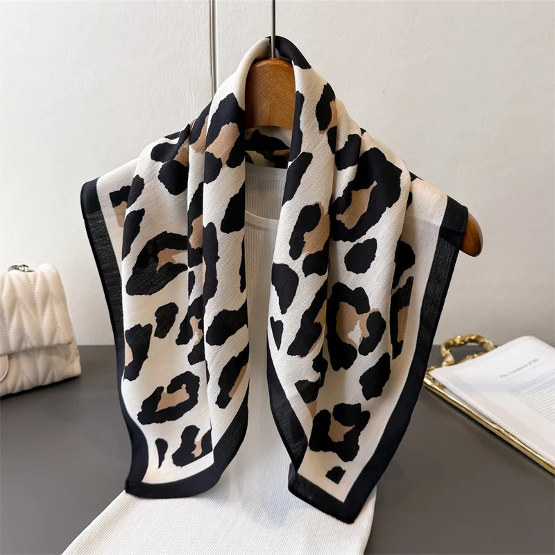 Leopard print spring-summer 70% faux silk premium square scarf thin shawl versatile neckerchief hair bandana for women