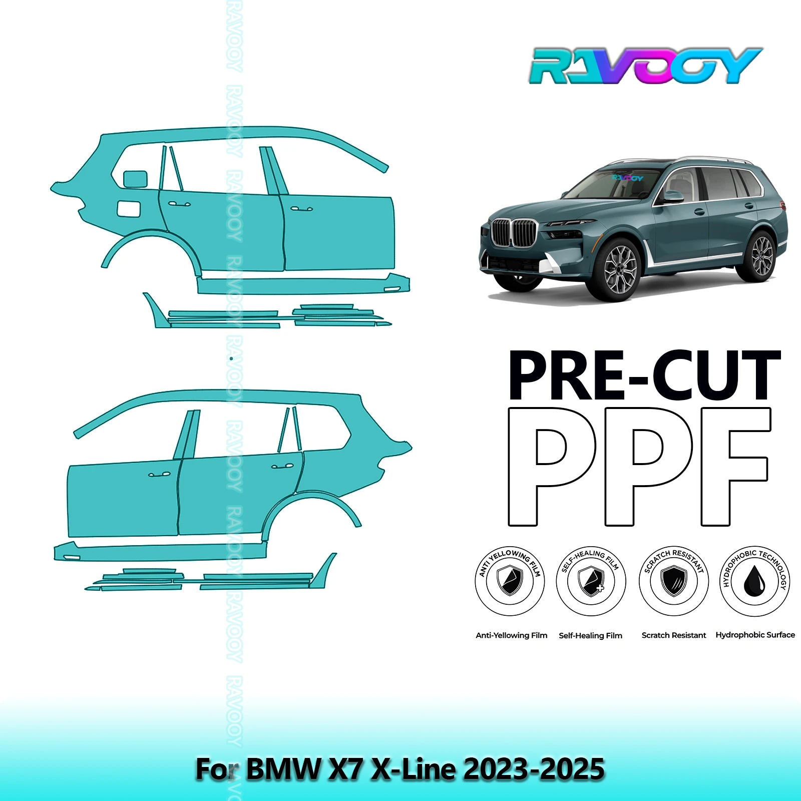 

For BMW X7 X-Line 2023-2025 8.5mil Clear Matte Pre-Cut PPF Door & A/B Pillar Kit TPU Paint Protection Film Set