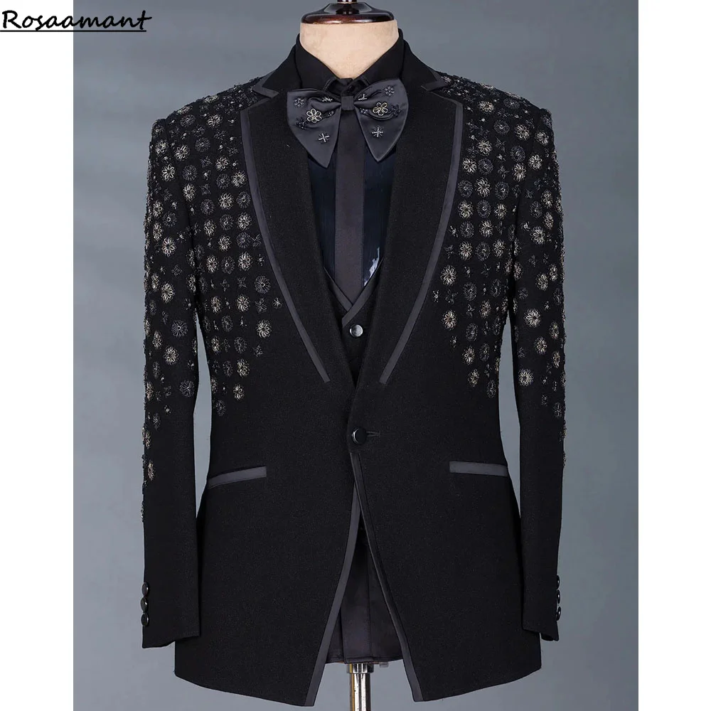 

Роскошный комплект свадебного костюма из бисера, элегантный мужской костюм с жемчугом, формальный однобортный жаккардовый костюм с остроконечными лацканами, костюм по индивидуальному заказу