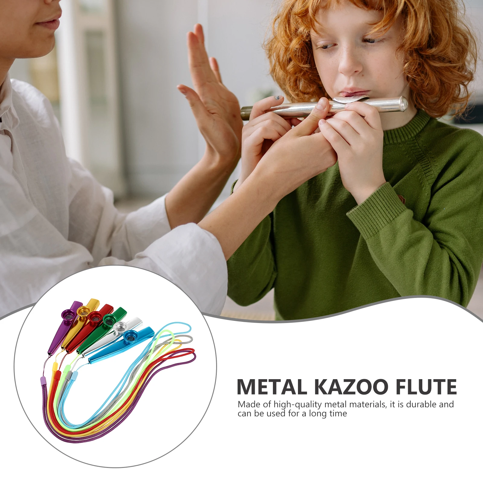 

6 pcs Kazoo Metal Flute Toys Durable Kids Musical Instruments Bright Colors Lanyard Design Children Education Playthings