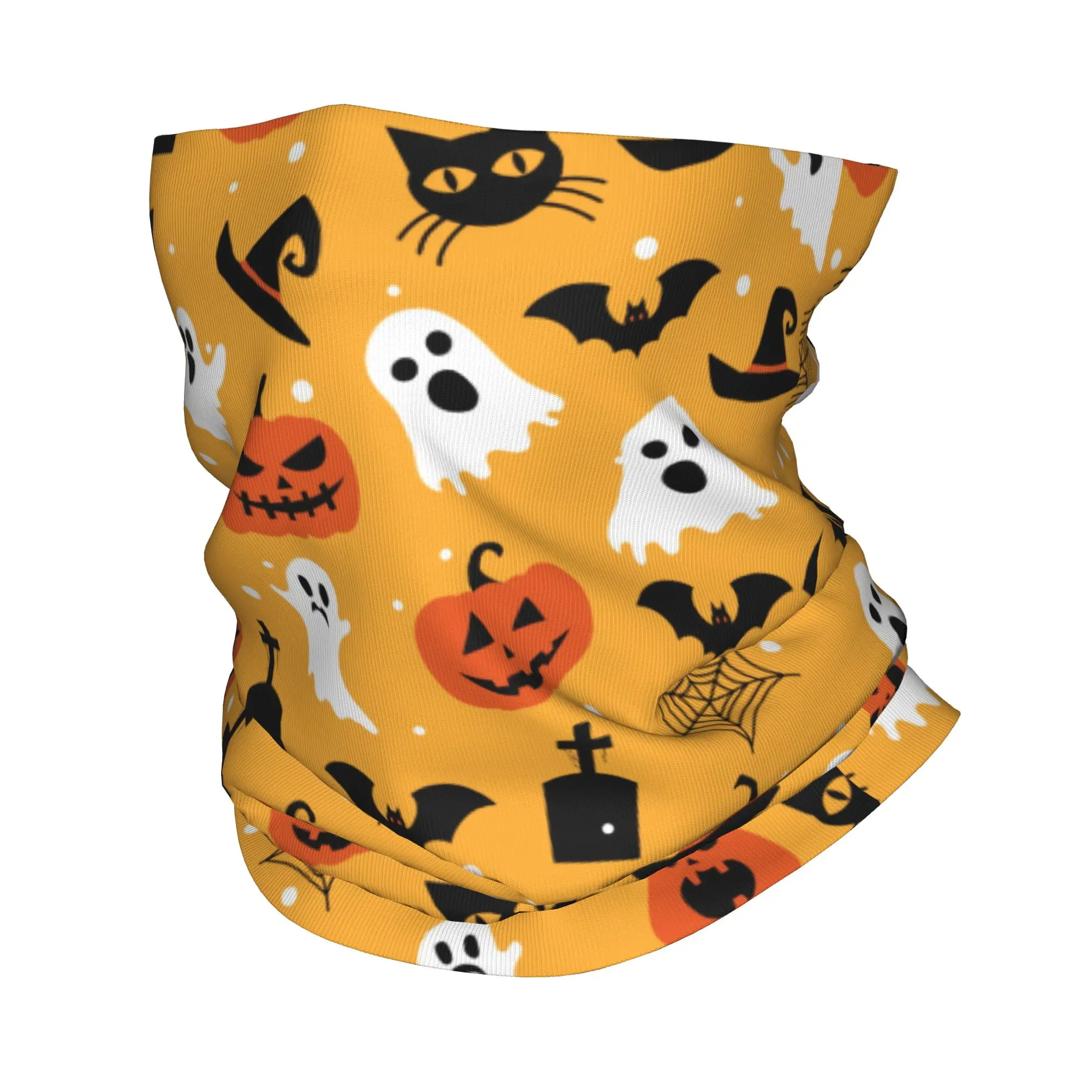 Halloween Pumpkin Ghost Cats Bandana Neck Warmer Men Women Winter Ski Hiking Scarf Gaiter  Face Cover