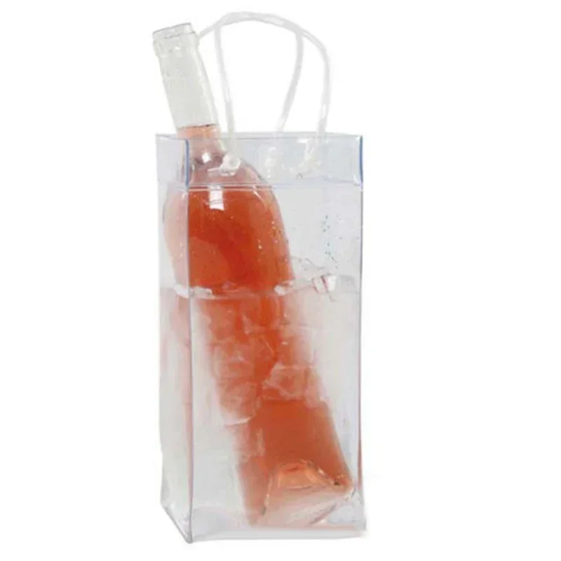 1pc Transparent Ice Bag Wine Beer Champagne Bucket Drink Bottle Cooler Chiller Foldable Carrier Clear PVC Ice Wine Bag Home