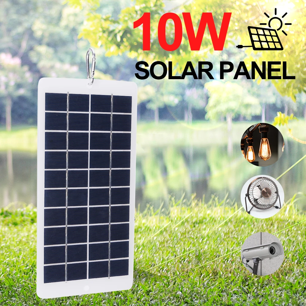 10W 5V Portable Solar Battery Charger USB Output 900MA Battery Charger Solar Panel Lightweight Scratchproof for Phone Power Bank