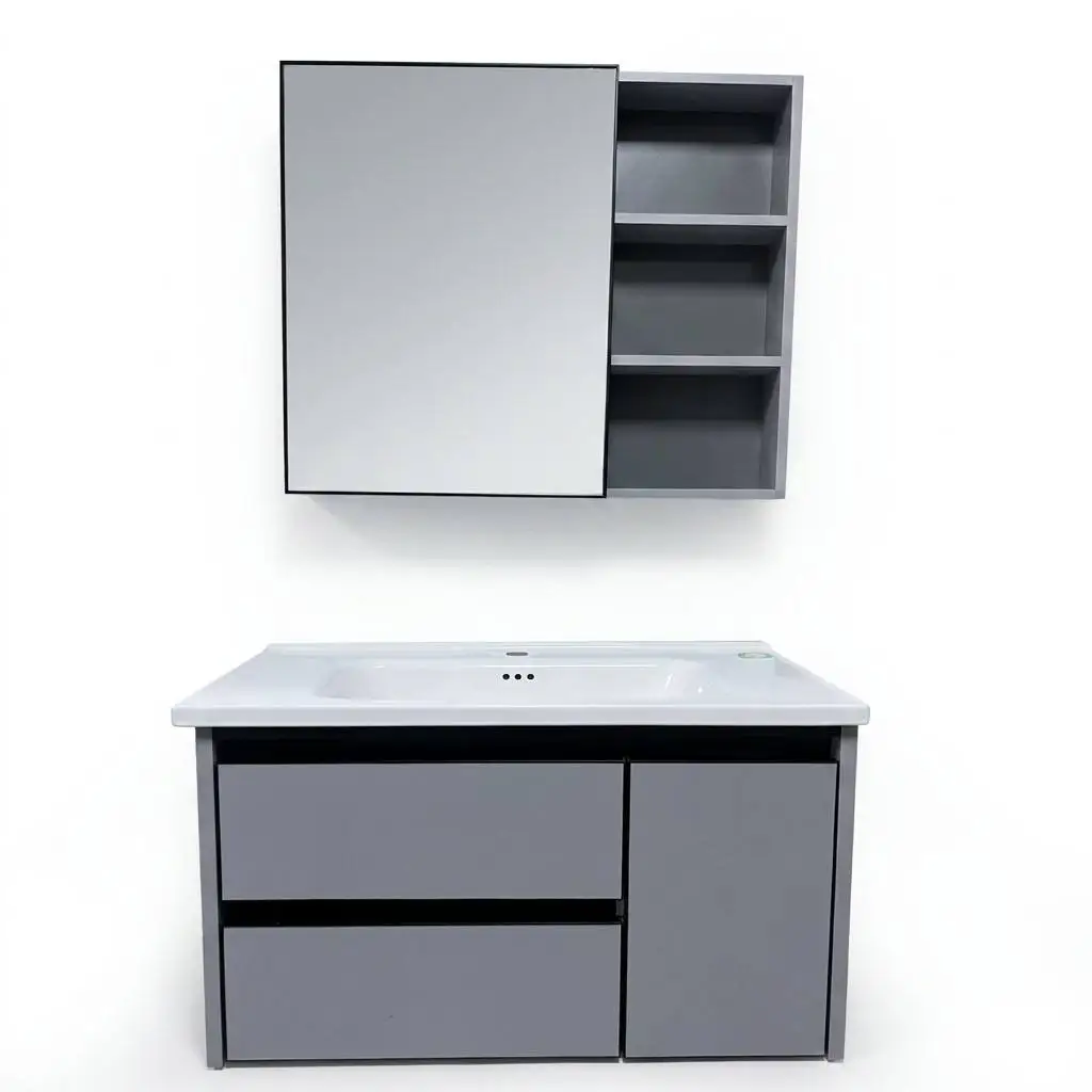 Bathroom CabinetModern Eco-Friendly Wall Mounted Bathroom Vanity Mirror Cabinet Combo Ceramic Sink Waterproof Storage For Villa