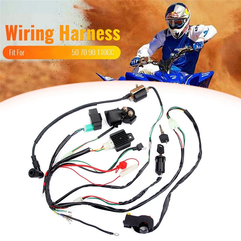 Atv Off-Road Vehicle Atv Wiring Harness Wiring Loom Cdi Ignition Coil Kill Switch Plug Reconstruction Kit for 50Cc 70Cc 90Cc 110