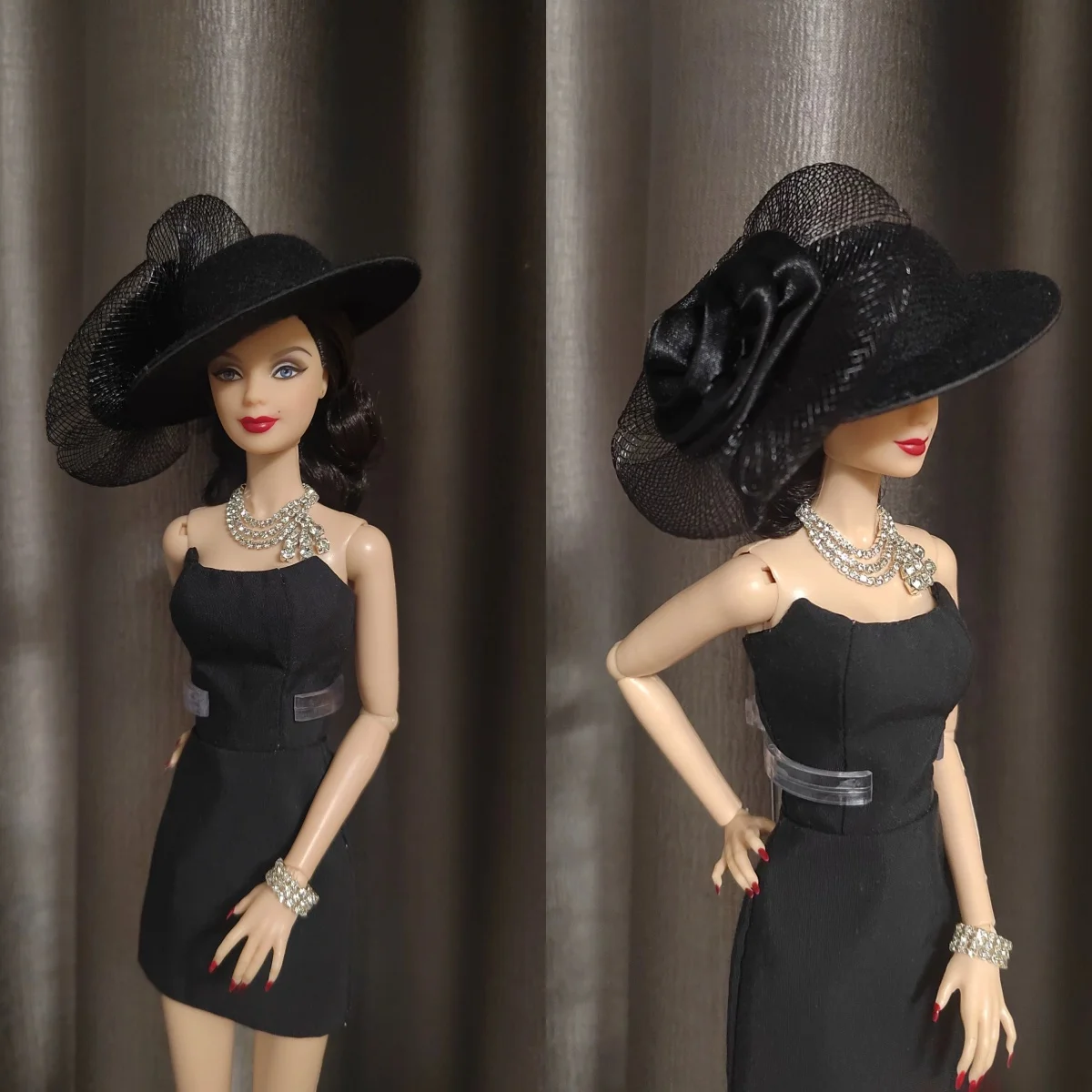 

1/6 весы, аксессуары для головных уборов для куклы, модная ретро-черная классическая вечерняя шляпа для ужина для 30 см, супермодель, универсальное платье «сделай сам»