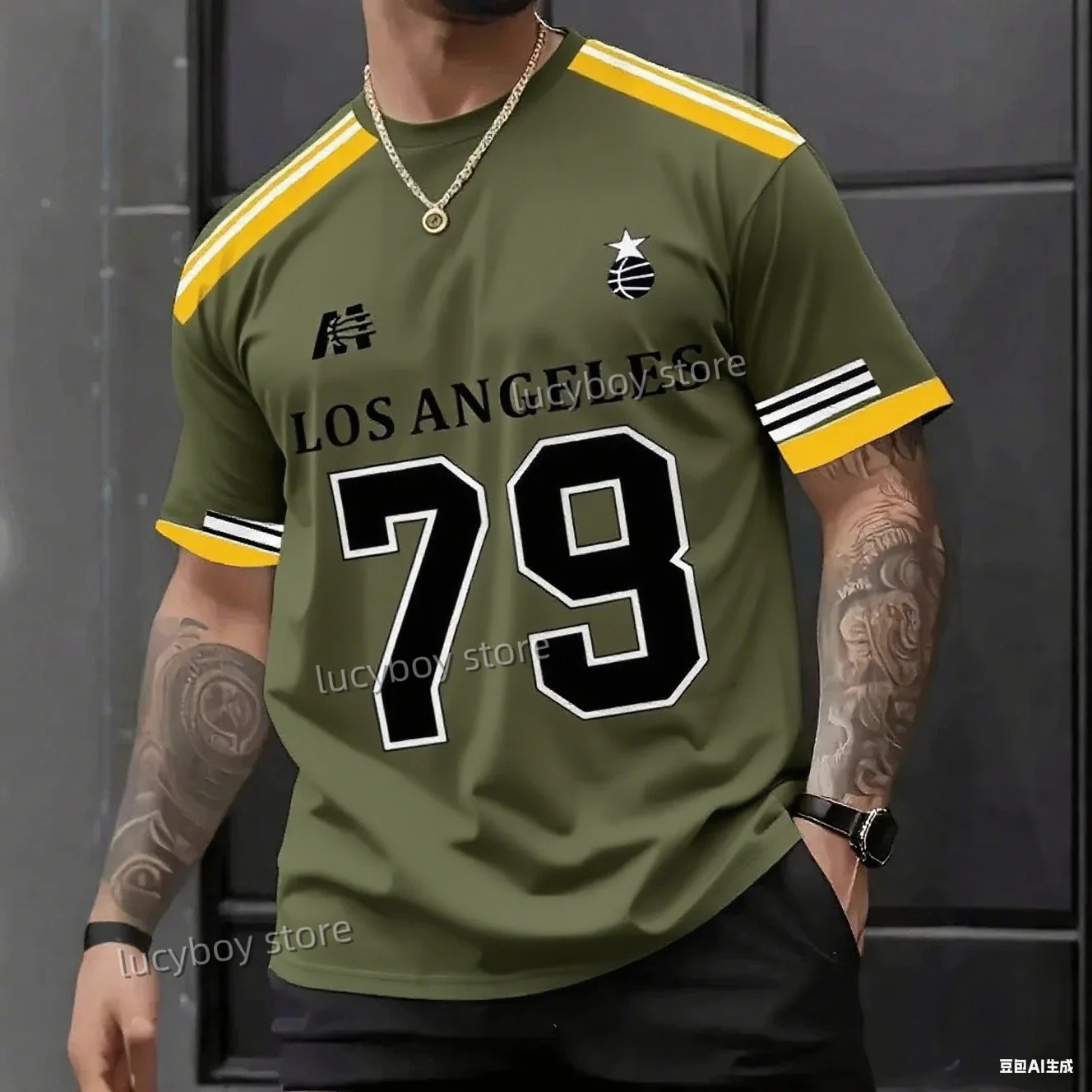 

2025 Summer Men Sports Comfortable Men's T-Shirt LOS ANGELES 79 Print Short-Sleeved Top Daily Street Men T-Shirt