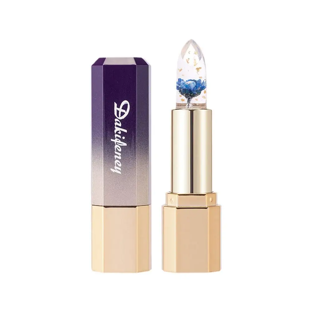 Barra de labios transparente con flor de gelatina, bálsamo labial que cambia de Color por temperatura, maquillaje Sexy, brillo de labios hidratante, rosa azul