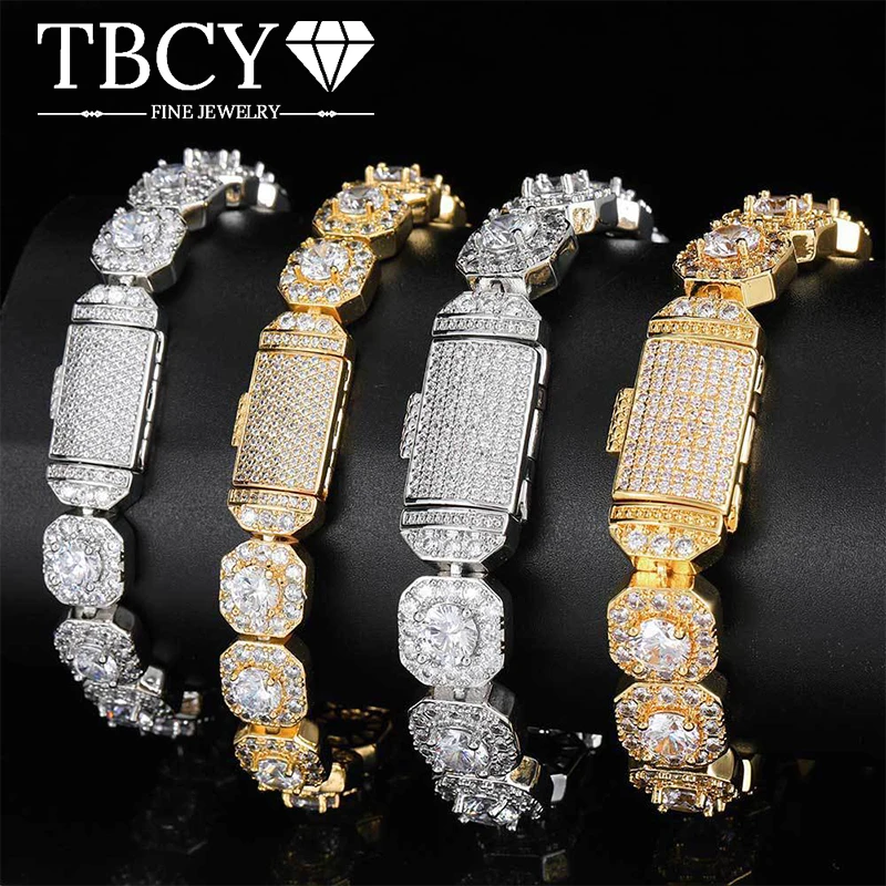 

TBCYD 4-6.5mm Full Moissanite Iced Tennis Bracelet for Men Women 925 Silver Square Cuban Link Hip Hop Plated 18k Luxury Jewelry