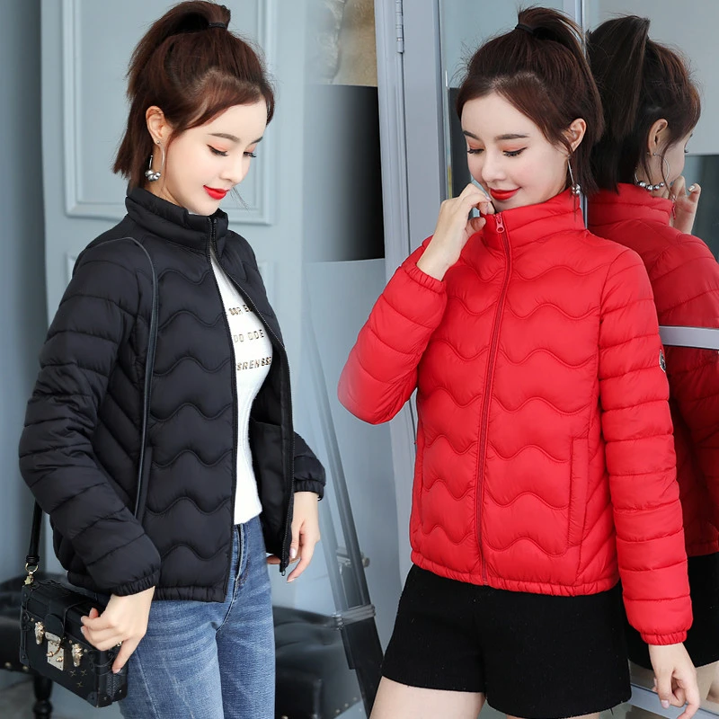 2026 Autumn Winter Women Stand‑Collar Lightweight Puffer Jacket Wavy Stitch Zip‑Up Short Warm Outerwear Multi‑Colour Choice Coat