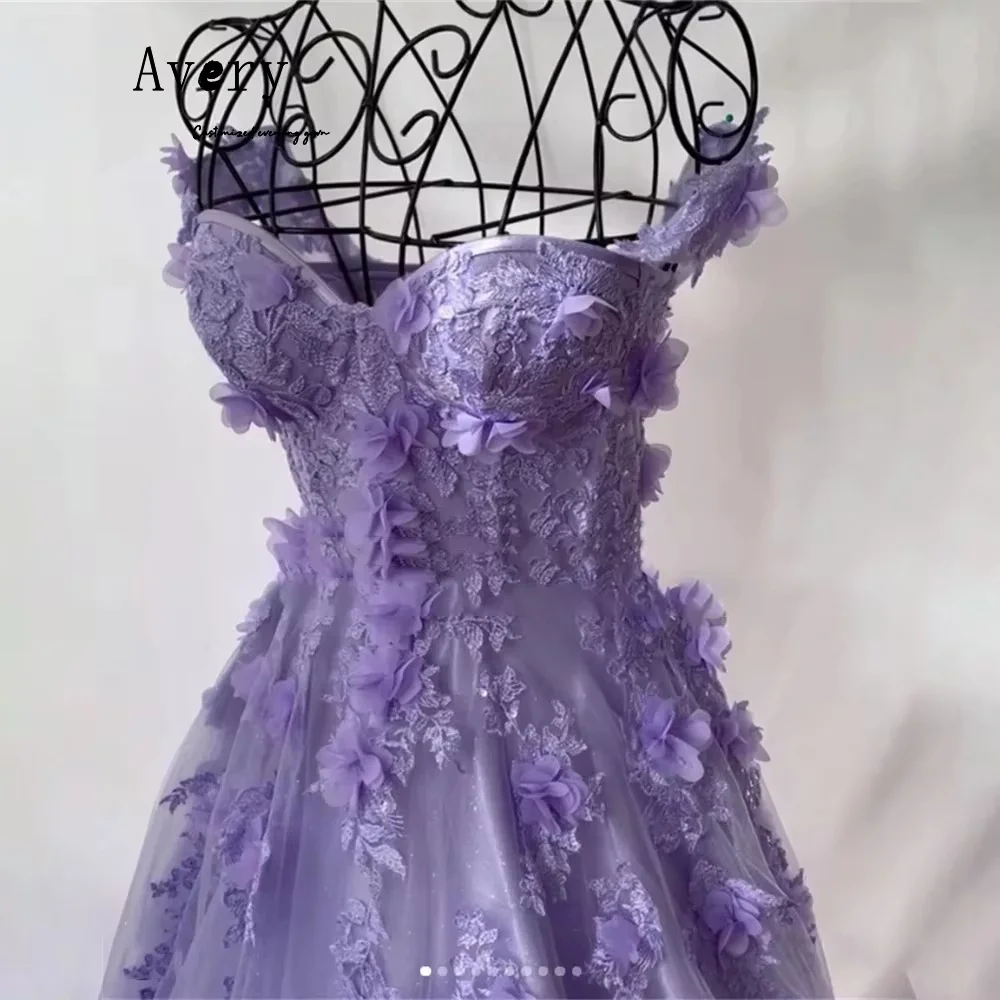 Avery personalizado flor púrpura una línea fuera del hombro vestido de fiesta lujoso vestidos de ocasión a medida vestidos formales y de noche elegantes