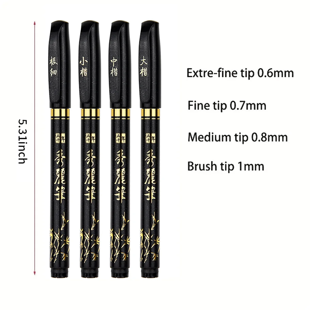 Imagem -04 - Japão Caligrafia Brush Pen Grupo Grosso Médio Pequeno Ultra-fine Ponta de Feltro Preto Estilo Marcadores Rotulador Case 4pc Lot