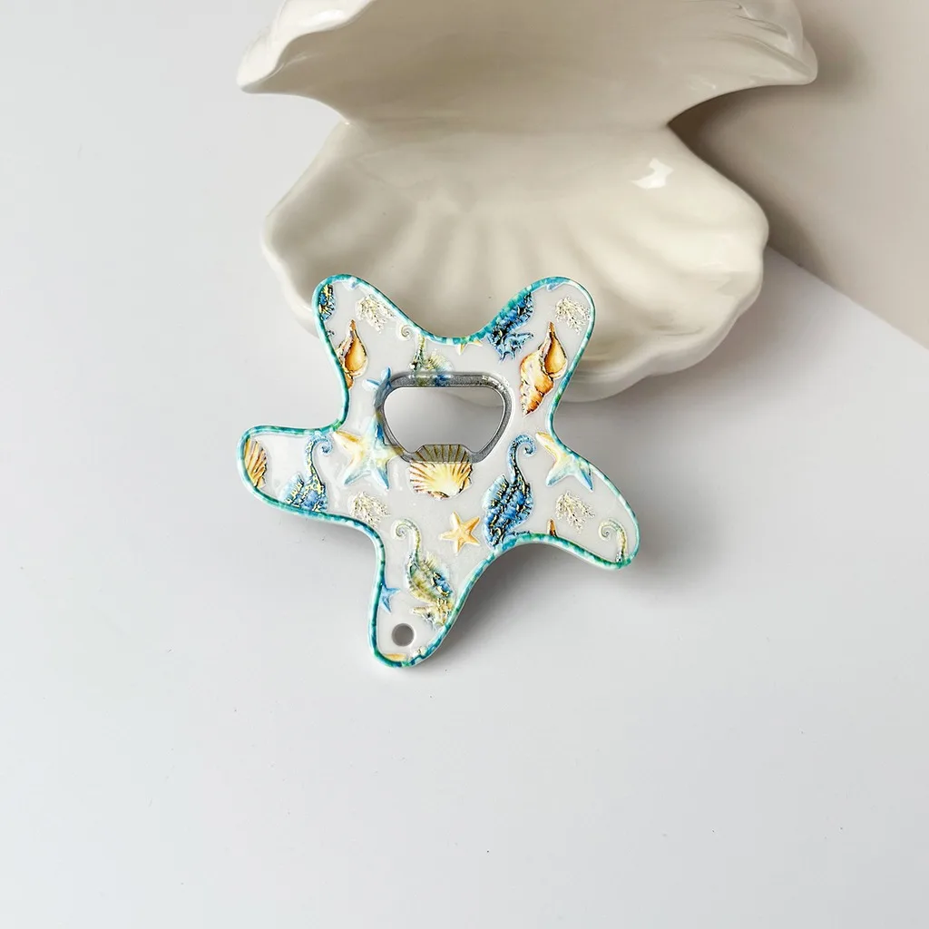 Bottle Opener Magnet 2-In-1 Ocean Themed Magnet Acrylic Fridge Magnet Hot Stamping For Kitchen Dining Room Refrigerator