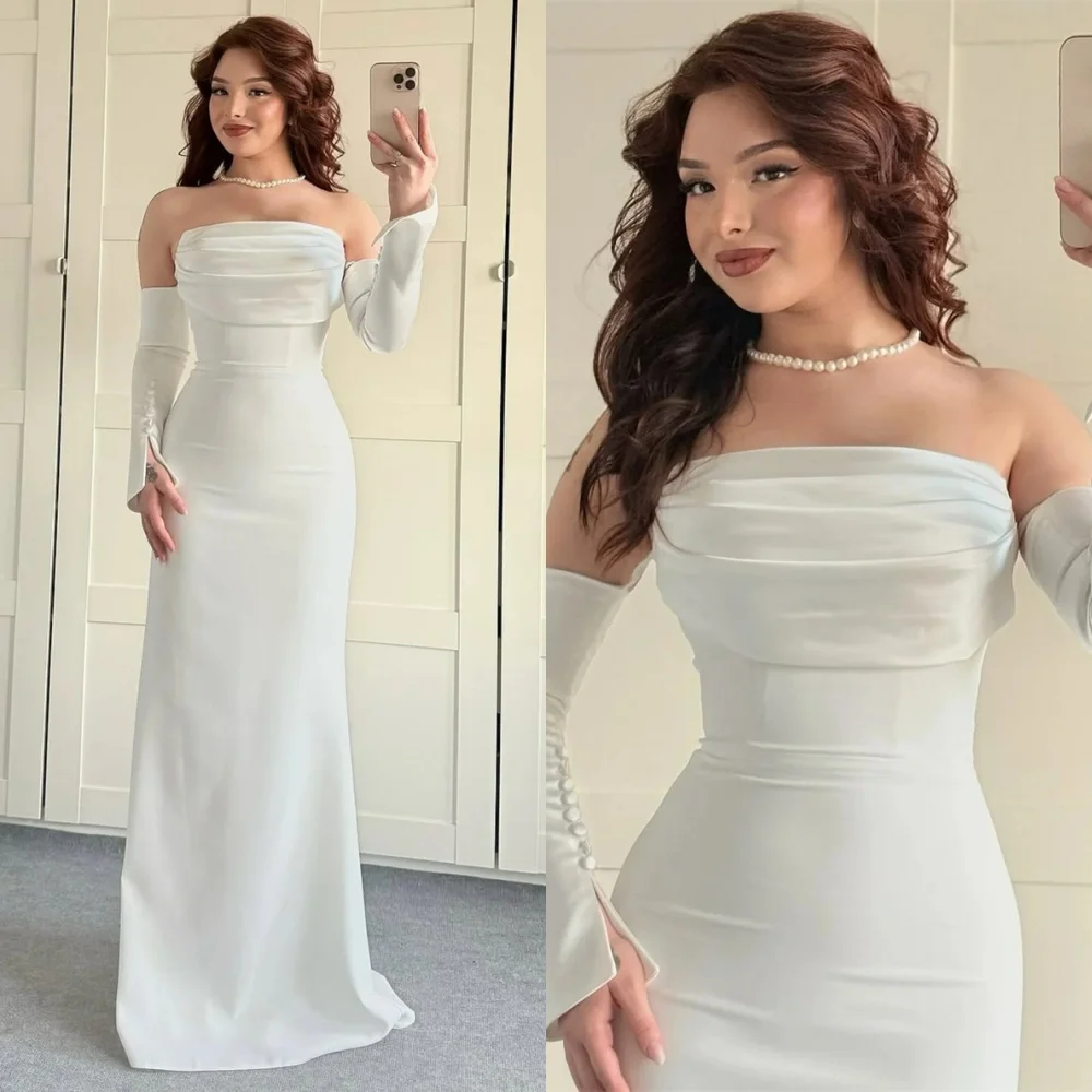 Robe de soirée en Jersey blanc personnalisée de haute qualité, classique, sans bretelles, manches détachables, robe de Cocktail délicate, robes de célébrité