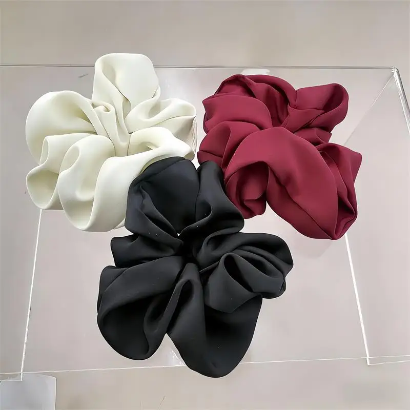 Chouchou en Satin doux de Style coréen, couleur unie, cravate élastique pour femmes et filles, usage quotidien, accessoire de cheveux de fête, noir, Beige, rouge