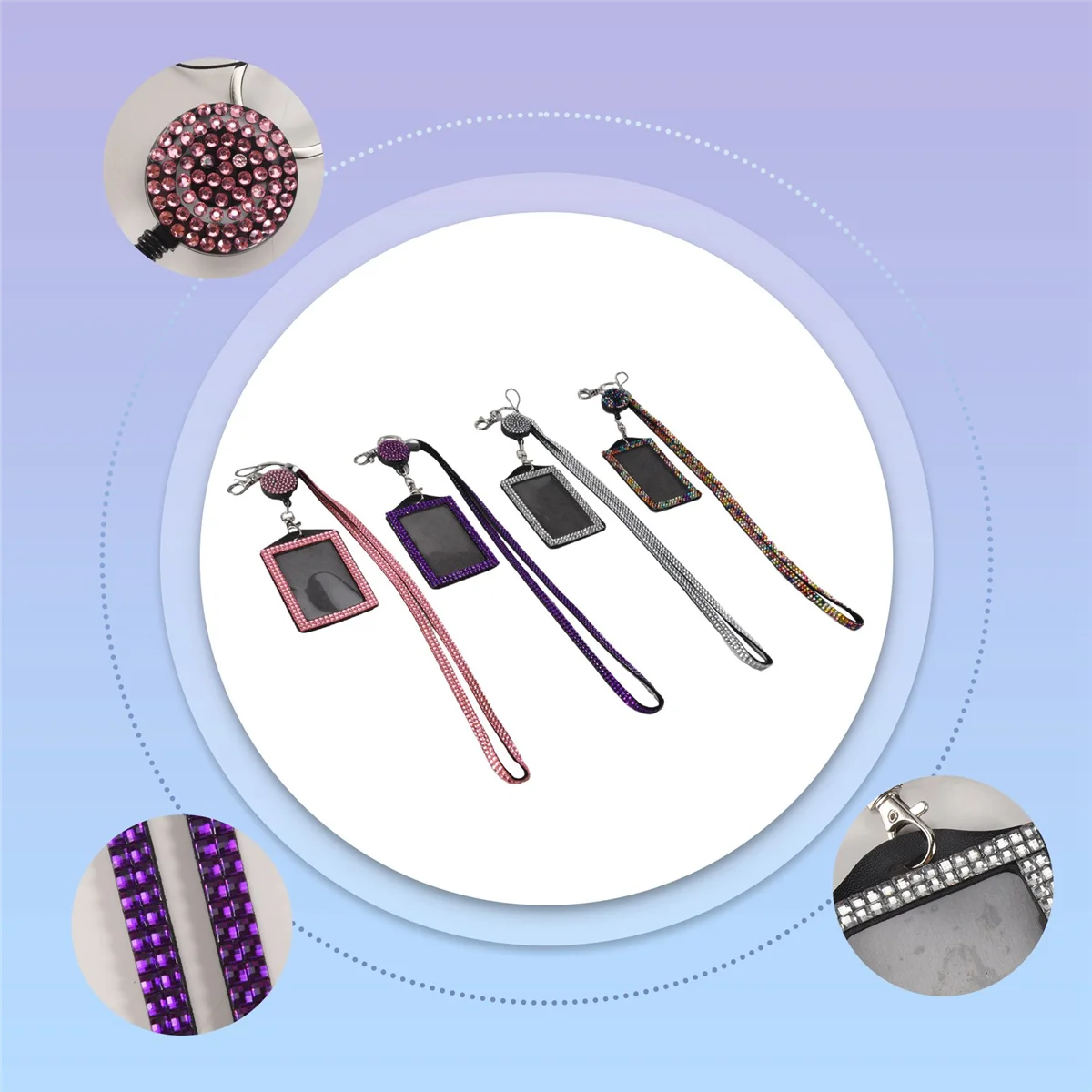 

YHYS, 4 комплекта, ремешок со стразами, держатель для удостоверения личности, выдвижная катушка для бейджа со стразами, шейный ремешок, держатель для карт