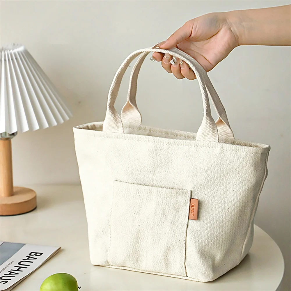 1 Stück vielseitige, isolierte Lunch-Tasche aus Segeltuch mit Reißverschluss, tragbare Aufbewahrungstasche für Reisen und Picknicks, leicht zu reinigender quadratischer Organizer – Detail 3