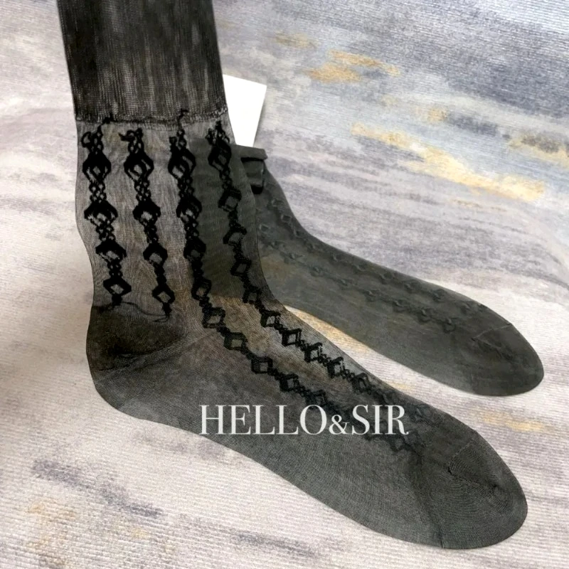 Mens Sheer Socks Grayish Green Nylon Stockings for Men Loose Thin Sexy Transparent Solid Color See Through Business Dress Socks