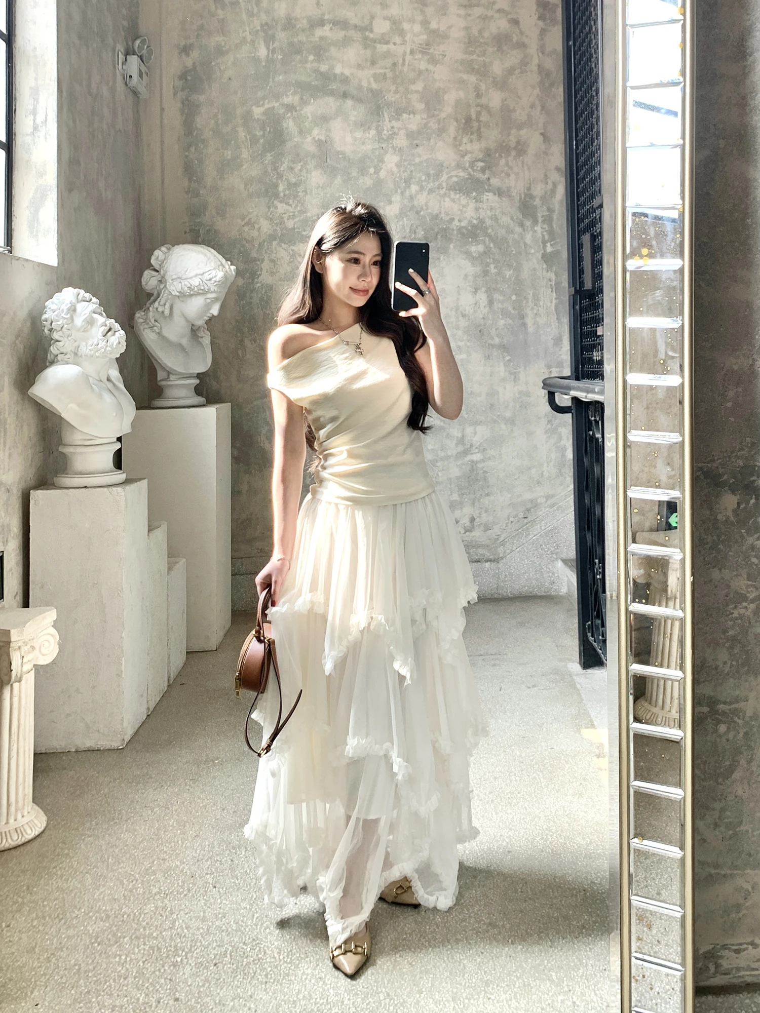

Летняя женская юбка Withmxboom ey Home Lace Long F Skirt с высокой талией, асимметричная, многоярусная, универсальная, для стройности фигуры