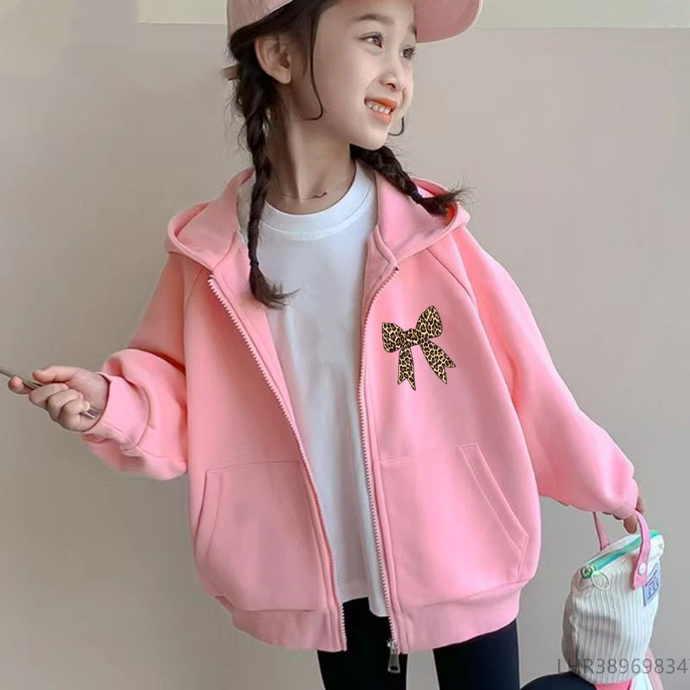 Girl Pink Tops Cherry Bow Children Hoodie Zip Up Black Gray Coat Boy Hoodies Kid Outdoors Autumn Zipper Style 4