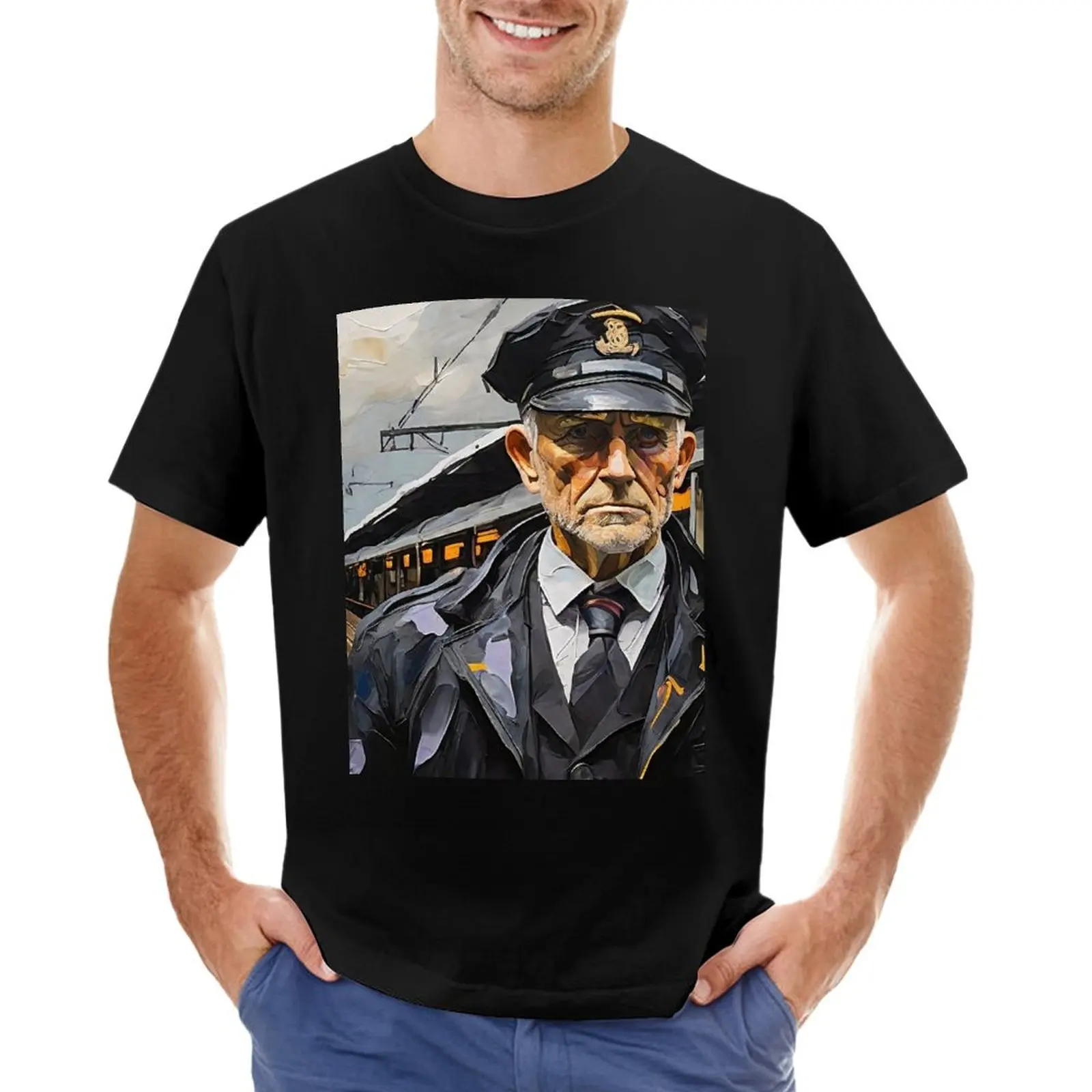 Old Train Conductor Graphic T-Shirt aesthetic clothes quick-drying Short sleeve tee graphics t shirts for men pack