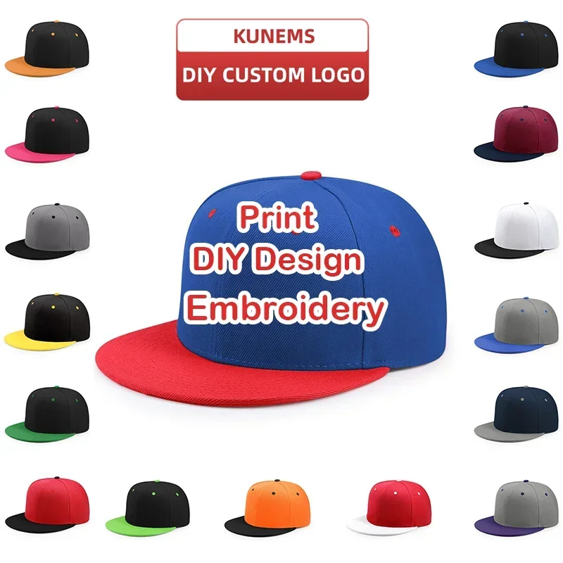 KUNEMS Custom Snapback Caps Splice Color Embroidery Hip Hop Cap for Women and Men DIY LOGO Design Print Hats Unisex Wholesale