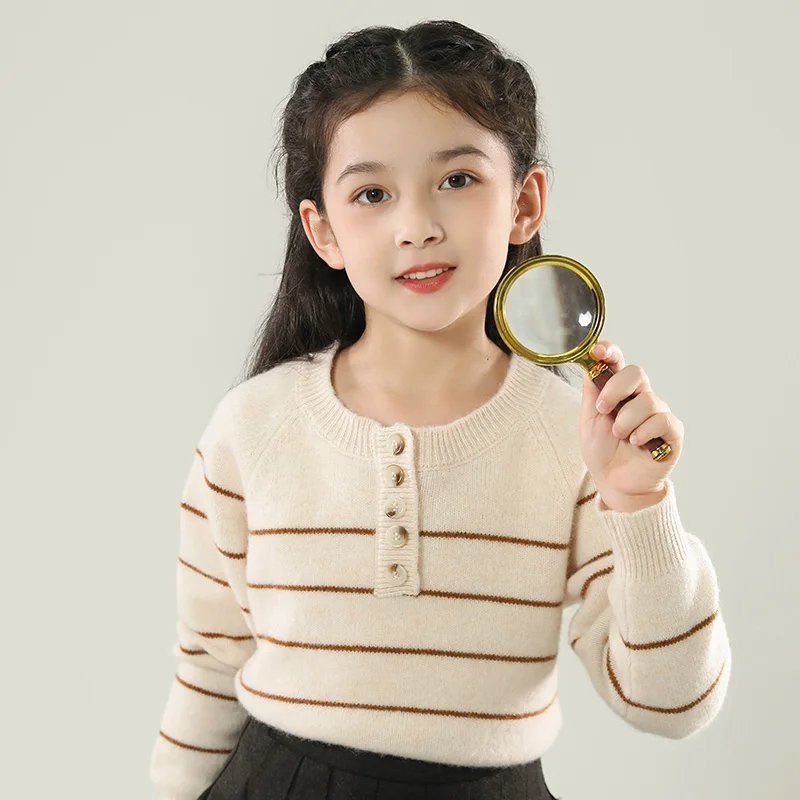 O-Neck  Unisex Style 100%  Merino Wool  Sweater Autumn And Winter  Pullover  Long Sleeve Knitwear Children's Clothing Tops view 6