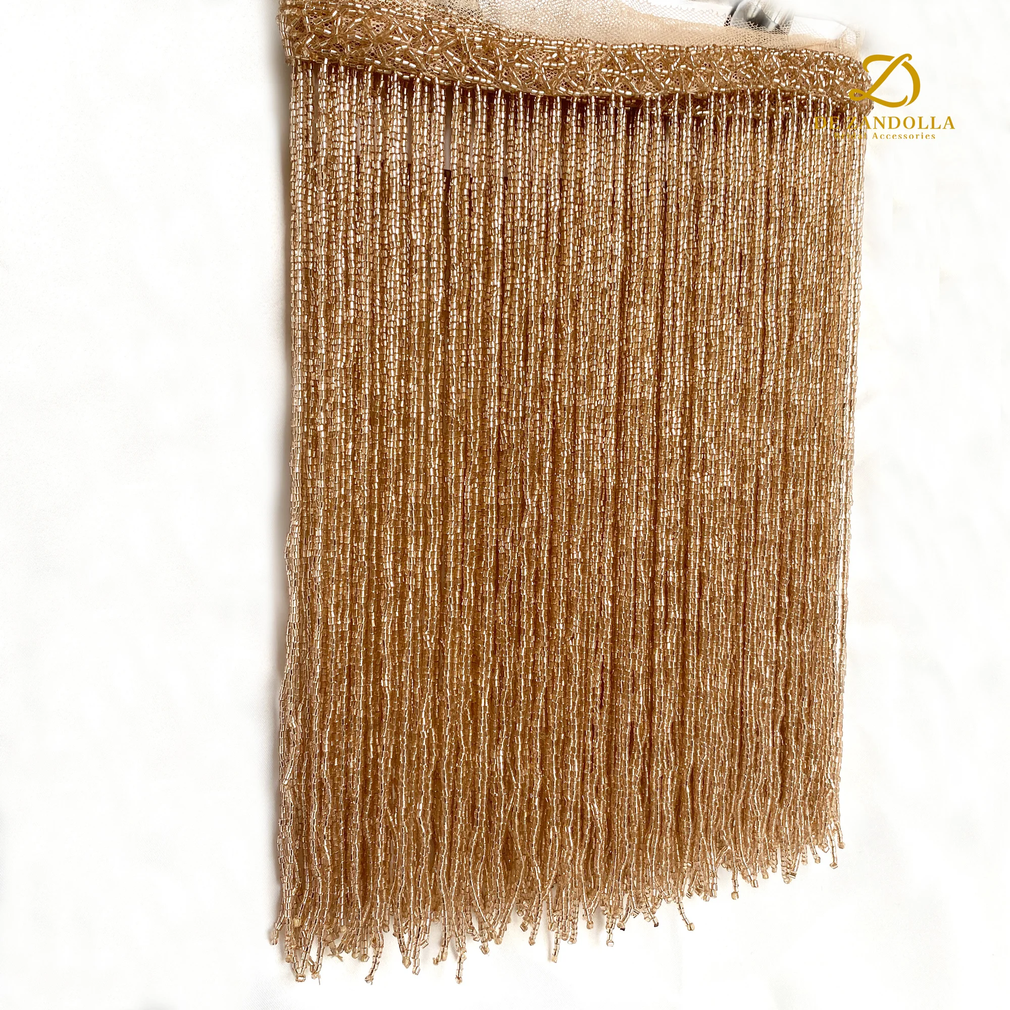 De Zandolla Champagne Red Beads Tassel Fringe Trim Hand Sewn Lace For Bridal Wedding Party Dresses Curtain Decoration 2 Yards