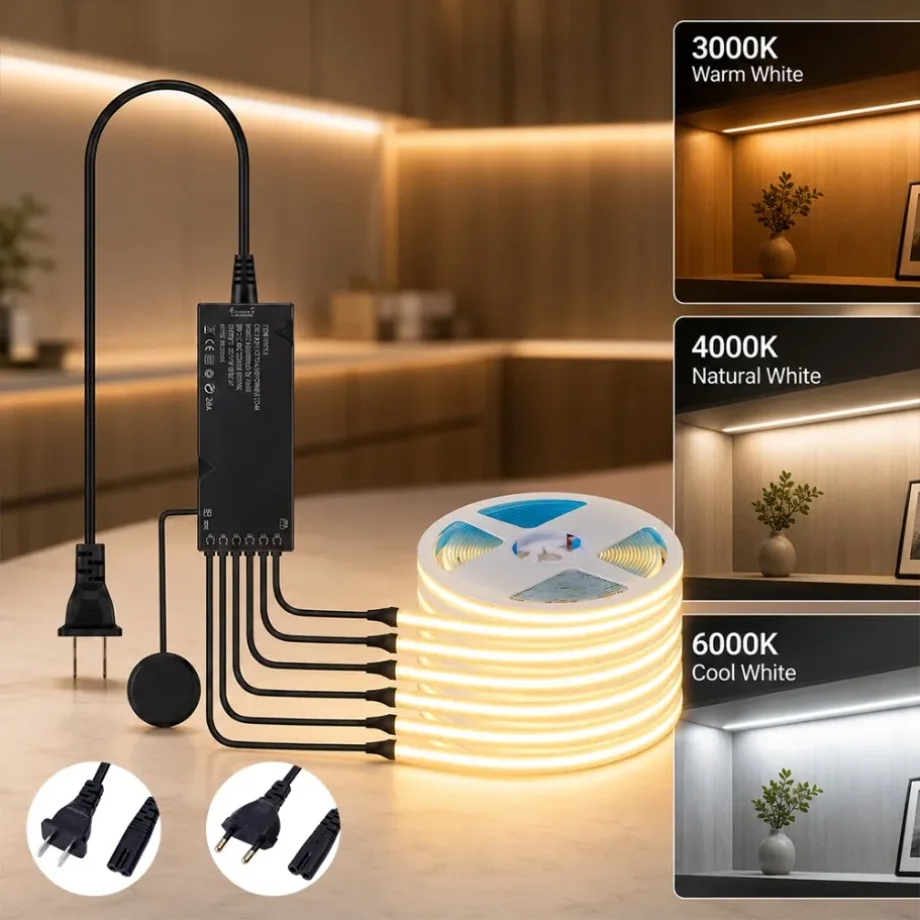 6-1PCS No Drilling Touch Sync Dimming COB Light Strip Optional EU Plug US Plug for Stair Hall Shoe Cabinet Backlight Lighting