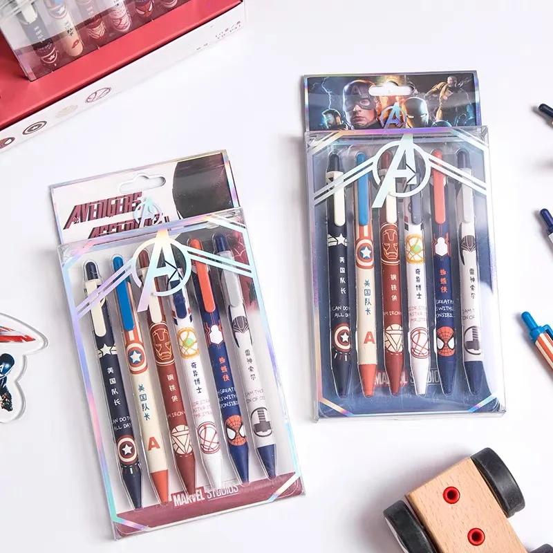 Bolígrafo de Gel de prensa negra de 0,5mm con dibujos animados de la serie de Los Vengadores, estilo Ins, creativo, de secado rápido, suave, regalos de papelería para estudiantes