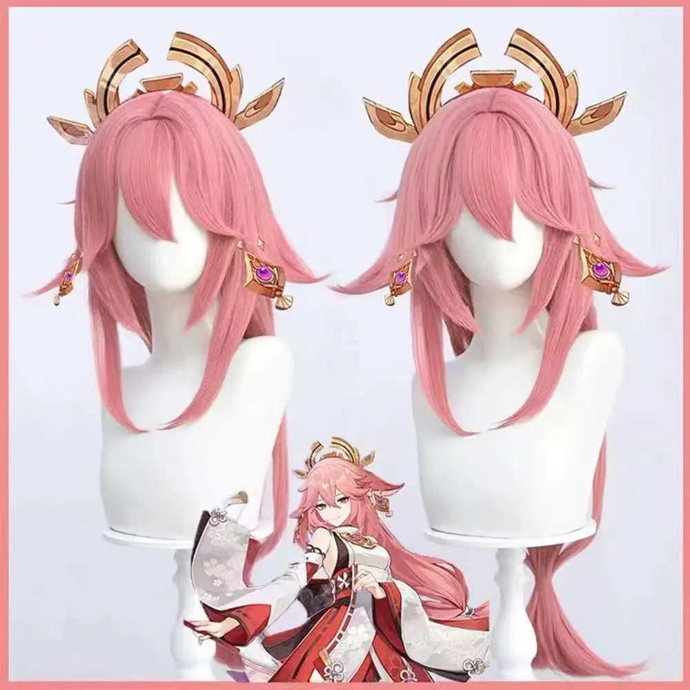

Парик для косплея Yae Miko-Genshin Impact, волосы розовой лисы, термостойкий синтетический парик для костюма аниме