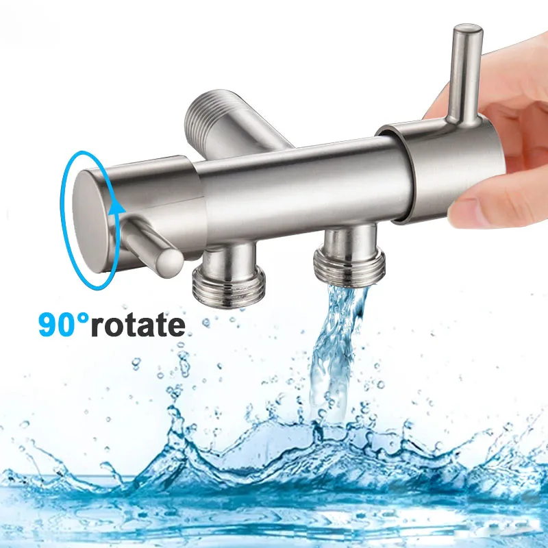 Double Handle Stainless Steel Cold Water Faucet Valve One in Two Out Triangular Valve Three-way Washing Machine Faucet