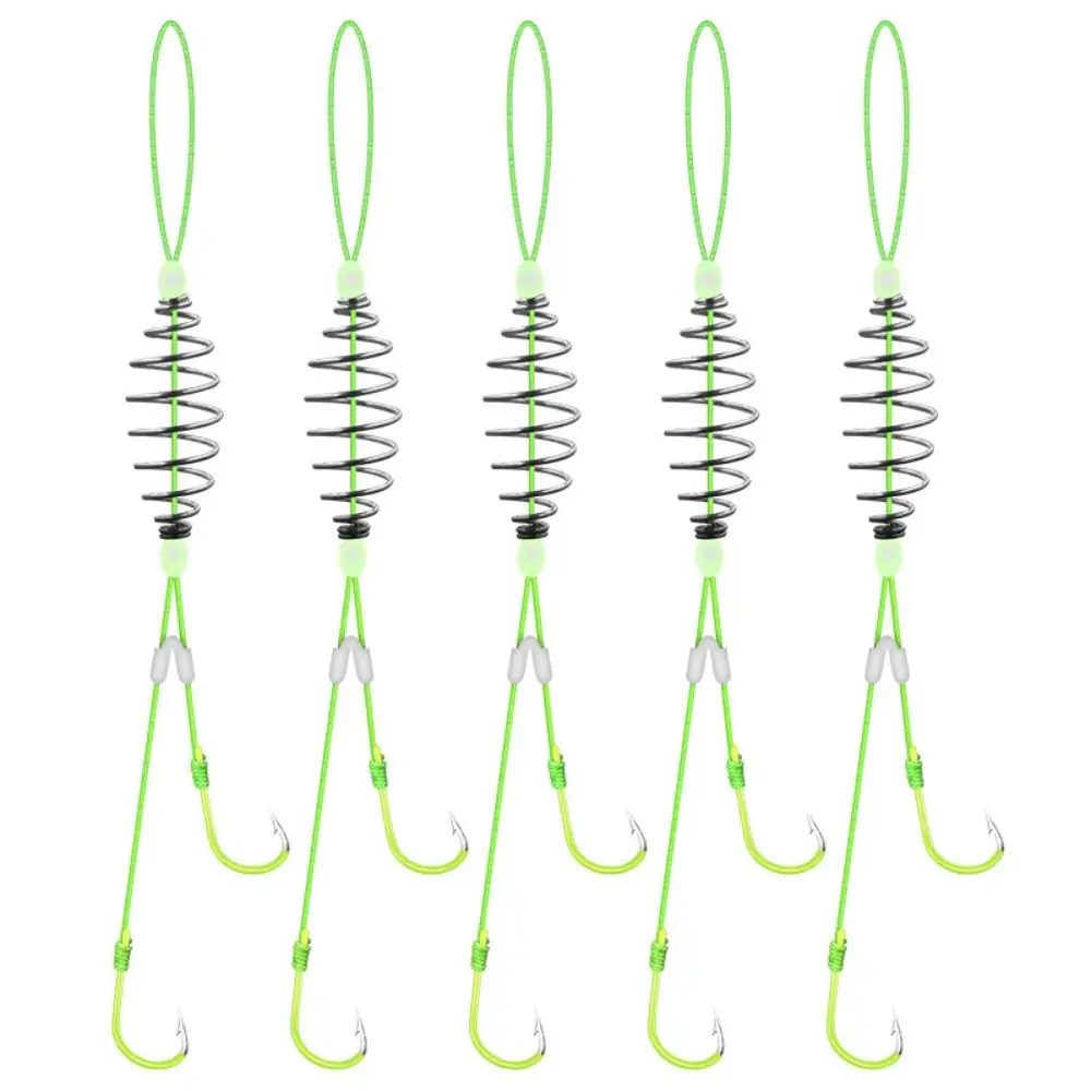 5pcs Anti-winding Carbon Steel Fishing Hooks Green Carbon Steel Double Barbed Hooks 8#-13# 2 Hooks Anti-tangle Fish Hooks