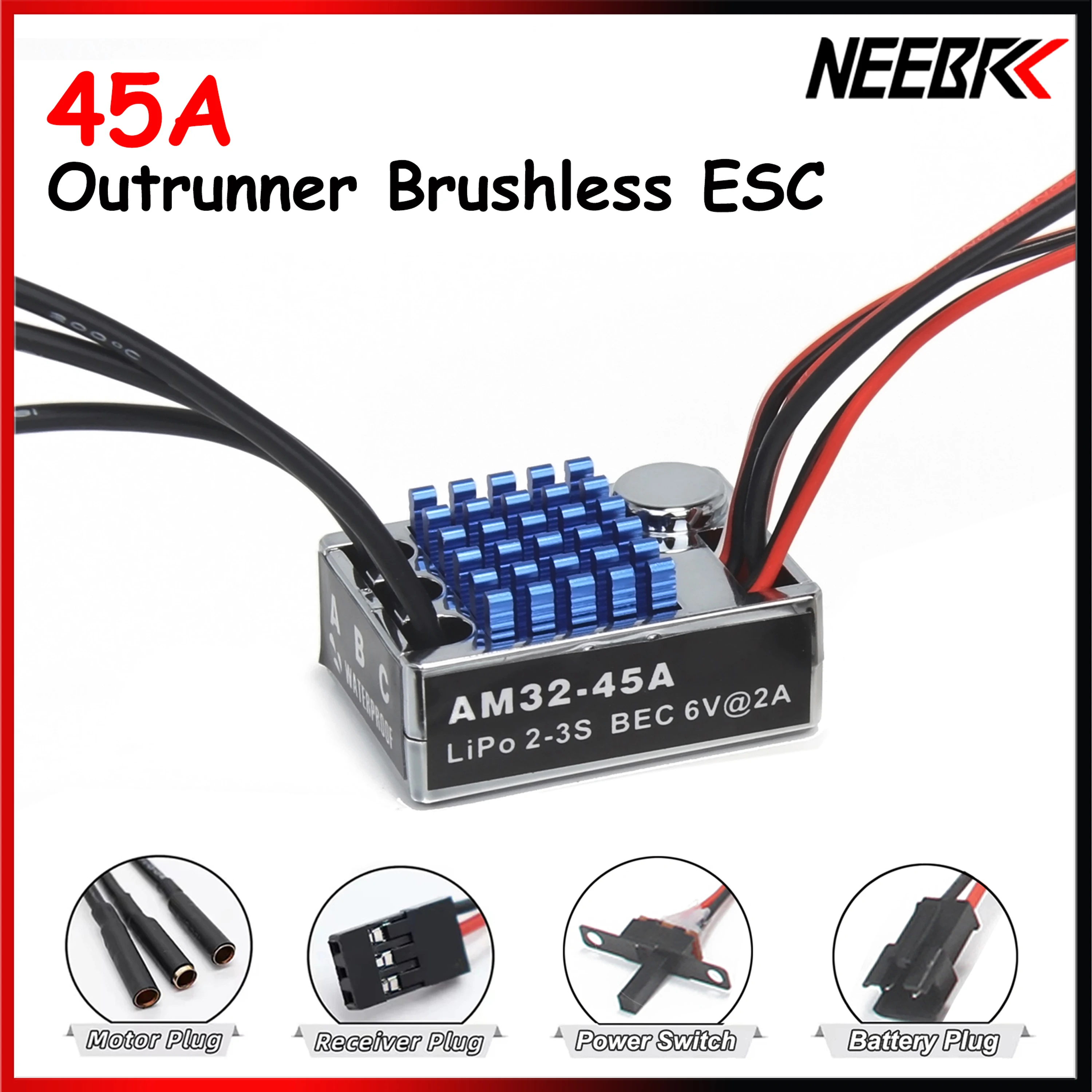 

NEEBRC Outrunner Brushless AM32 45A ESC for 1/12 RC Cars MN82 MN99S MN168 MN78 Crawler Customized Upgrade Parts