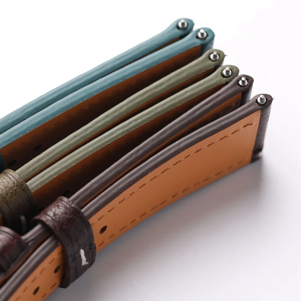 Handmade Italian Cowhide Strap 18 19 20 22mm Brown Blue Green Genuine Leather Men Vintage Style Quick Release SM Size Watchband