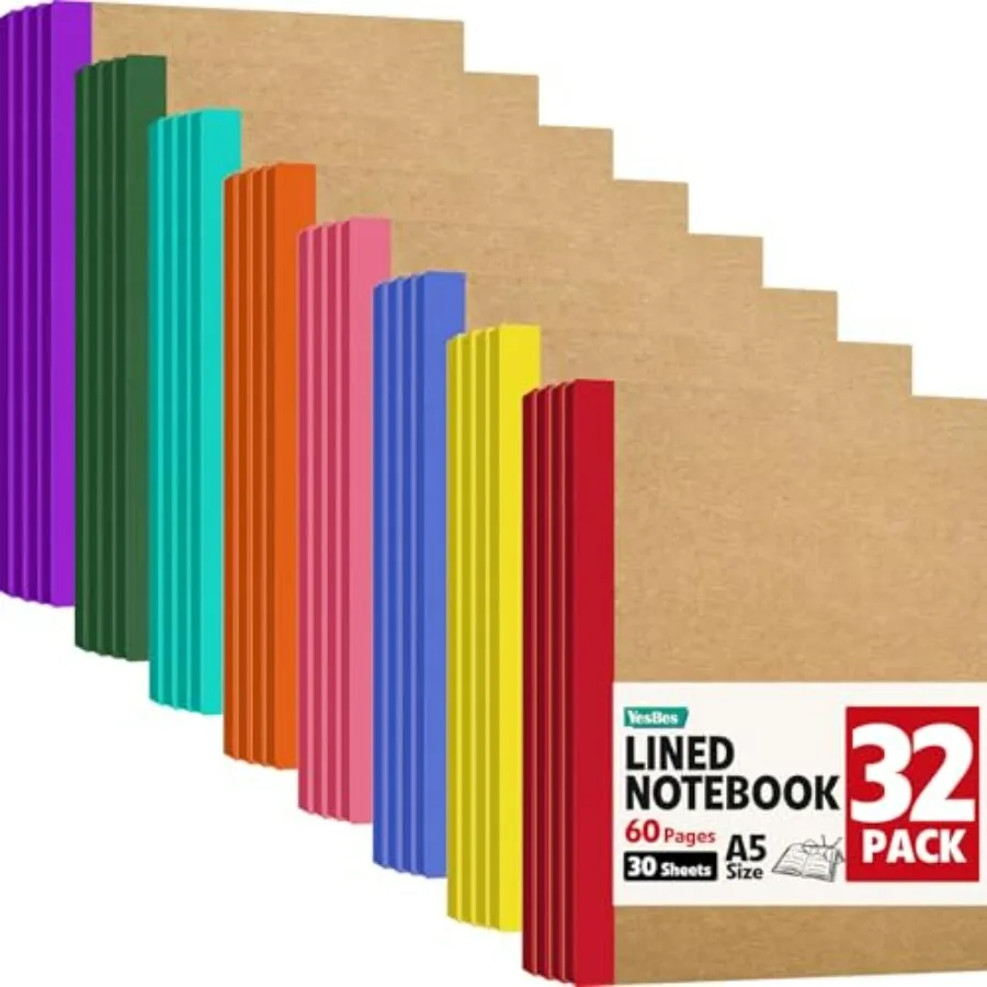 

Composition Notebooks Bulk, A5 Kraft Cover Lined Journaling Notebooks, 8.3"x 5.5" Travel Notebook for School Office Students Ar