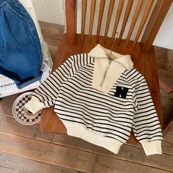 Boys Hoodies Sweatshirts Cotton Tops Outwear 2023 Stripe Spring Autumn Windproof Kids High Quality Children's Clothing