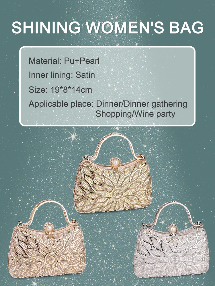 Banquet Handbags Glitter Beading Evening Bags Pearl Rhinestones Party Purse Metal Chain Shoulder Handbags Luxury Prom Dinner