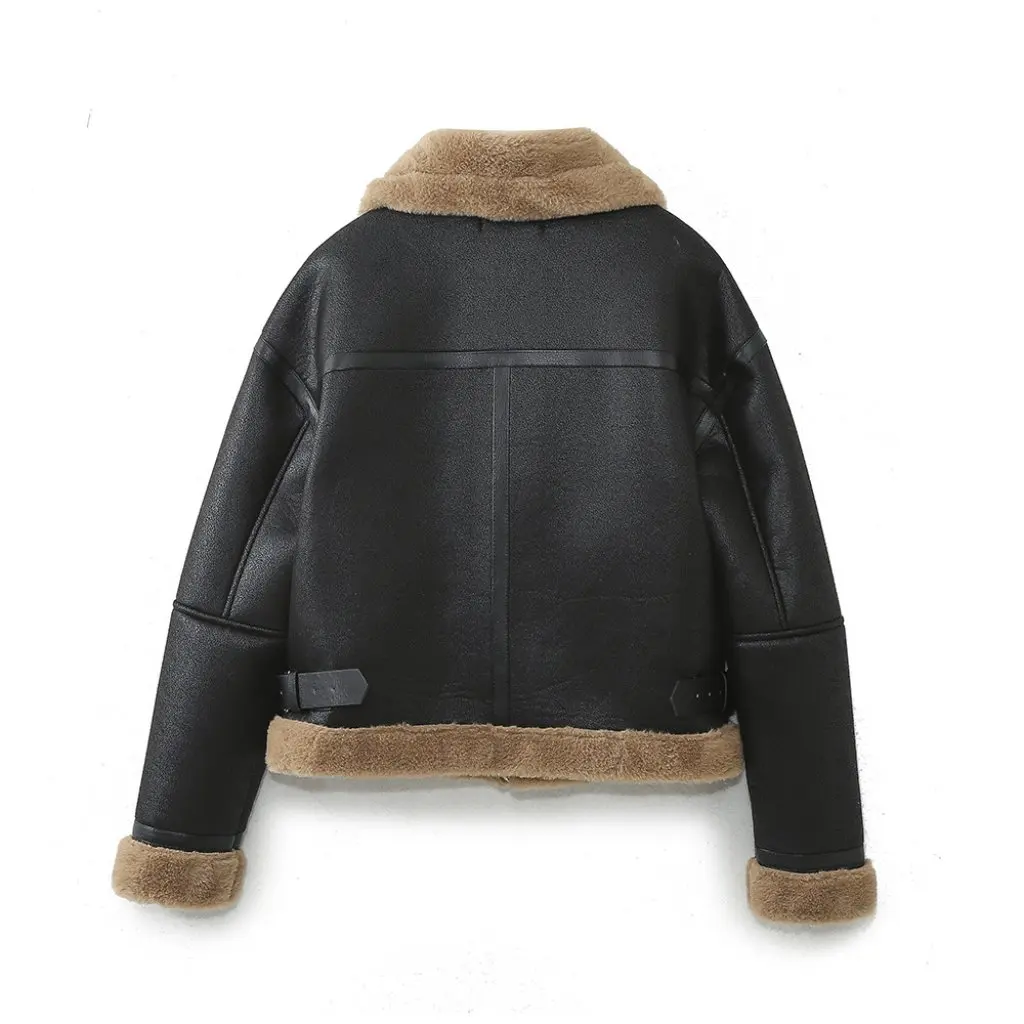 

Women's Fur One-piece Double-sided Short Jacket Coat Warm Wool Top American Motorcycle Style Autumn Winter