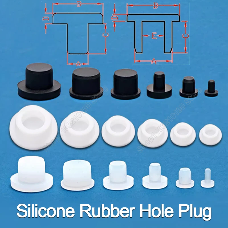 

Black/White Round Silicone Rubber Seal Hole Plugs T Type Stopper Dustproof Blanking End Cap High Temperature Seal Cover 2.7-19mm