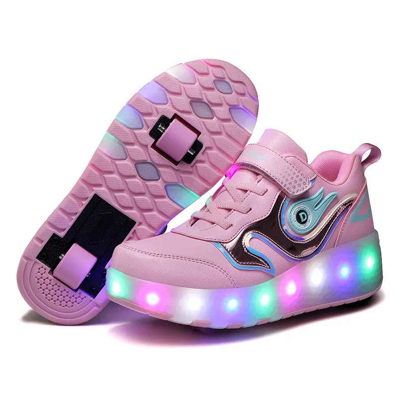 

Breathable Children LED Shoes Two Wheels USB Charging Air MeshBoys & Girls Roller Skates Fashion Kids Sneakers Size 27-40