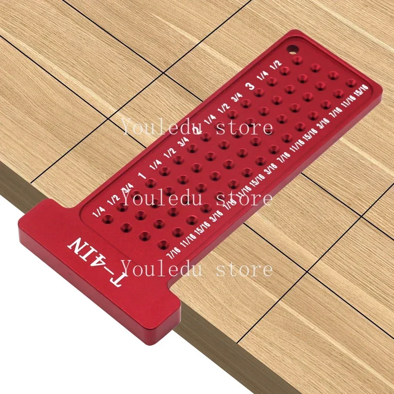 T-4IN Woodworking Ruler Aluminum Alloy Hole Ruler T-shaped  Imperial  Measuring Layout Worker