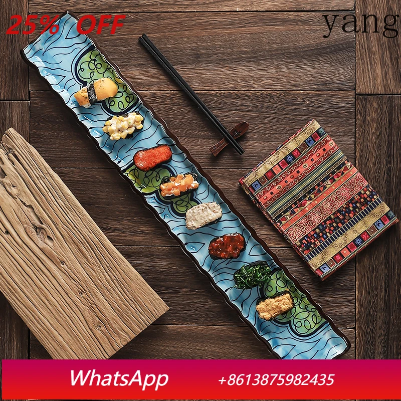 

A long 66cm sushi plate, ceramic tableware, creative Japanese cuisine buffet restaurant display plate, rectangular