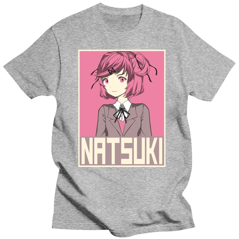 Mens Short sleeve  Natsuki Poster Doki Literature Club Men's Black fashion summer T-Shirts Tees Clothing