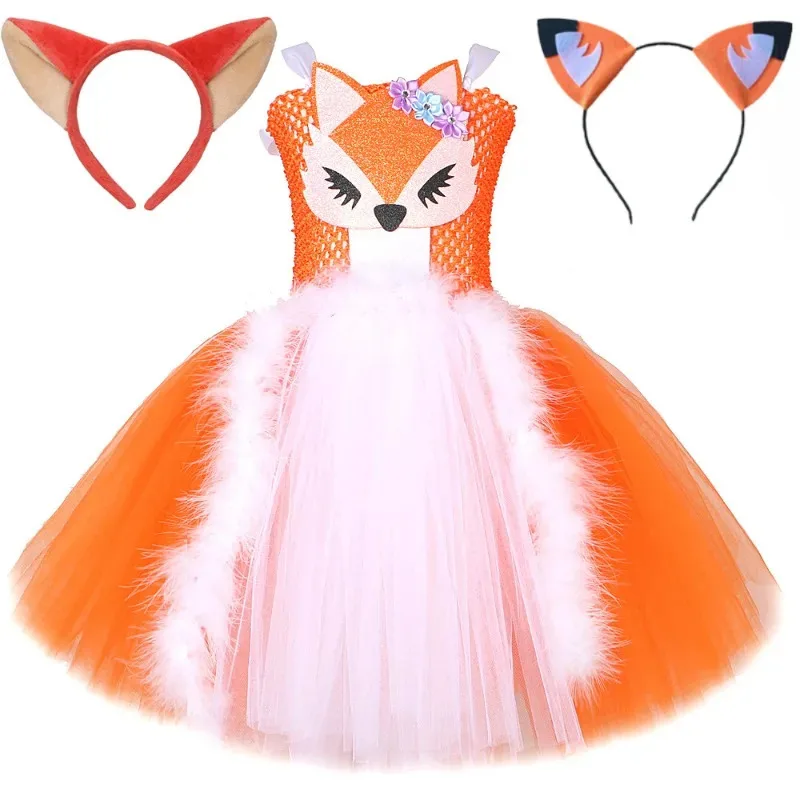 

Orange White Fox Cosplay Costume Tutu Dress for Girls Kids Sets Halloween Birthday Party Carnival Party Fancy Dresses Roleplay