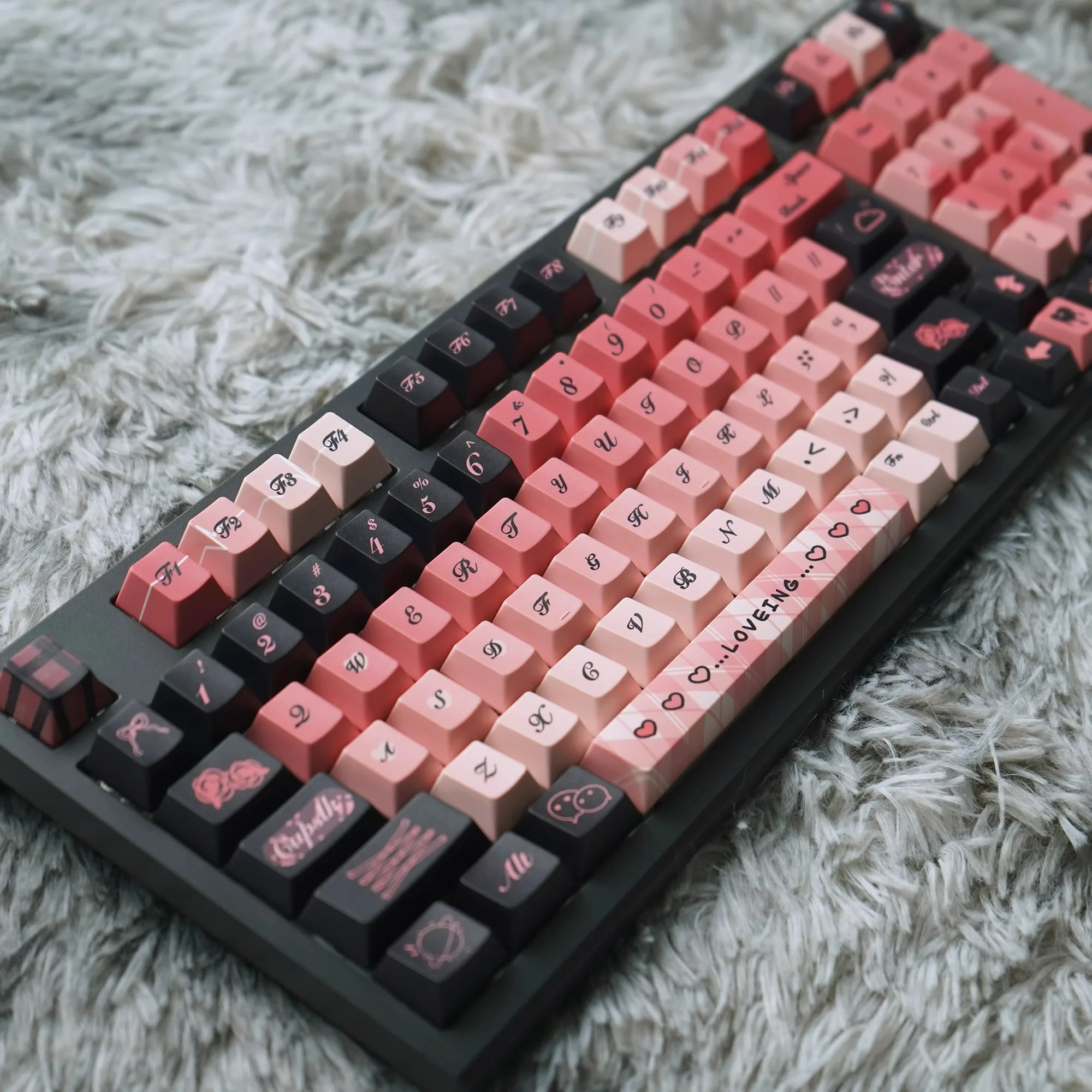 Keycaps Tema Sinal de Coração, Preto, Rosa, Bonito, Térmico, Sublimação, Presente Personalizado, Cereja, 133 Chaves