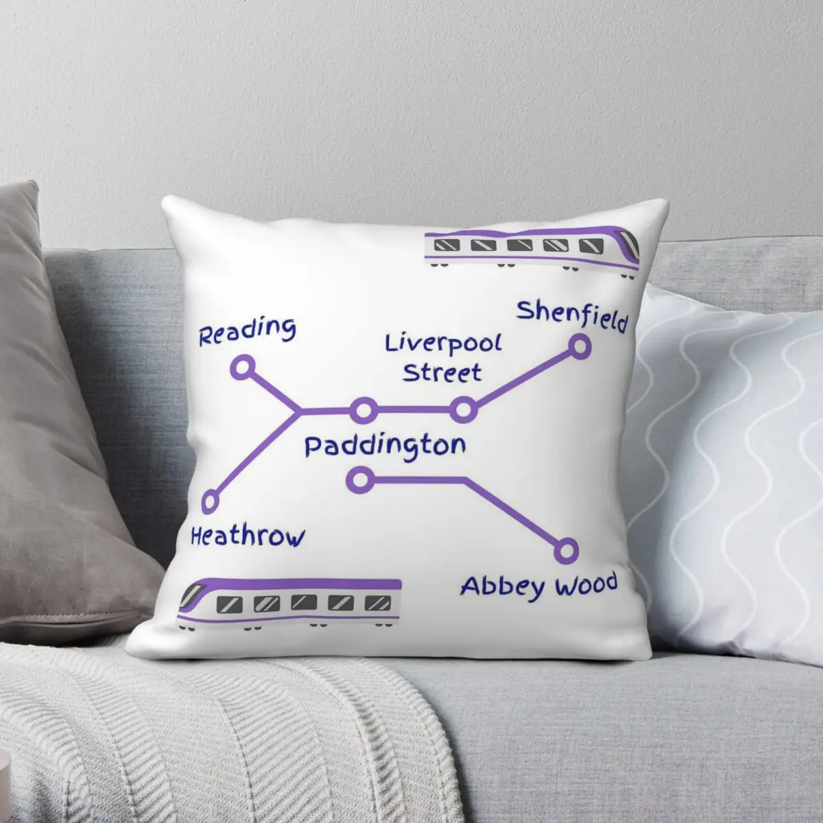 Elizabeth Line Purple Train Map Square Pillowcase Polyester Linen Velvet Creative Zip Decor Bed Cushion Cover Wholesale 18