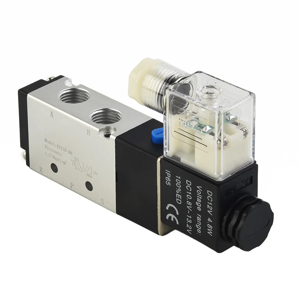 4V21008 Solenoid Valve, 12V DC, Thread BSPT, Metal+Plastic Material, Joint Pipe Bore Inlet=Outlet=1/4'', Exhaust=1/8