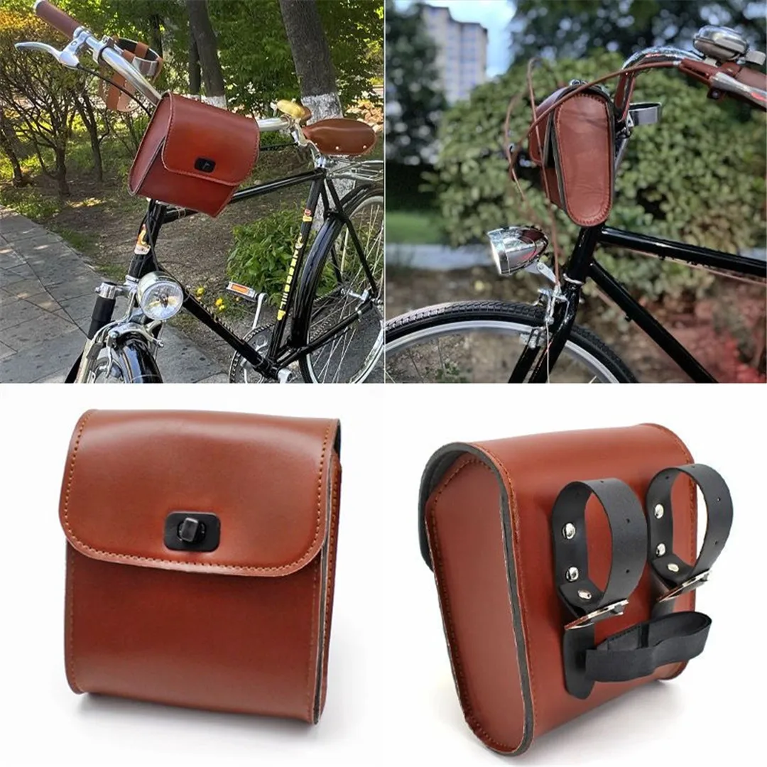 PU Material Toolkit With 28CM Bracket Retro Cycling Vintage Bicycle Front Square Bag For Electric Scooter Motorcycle Hang Bag